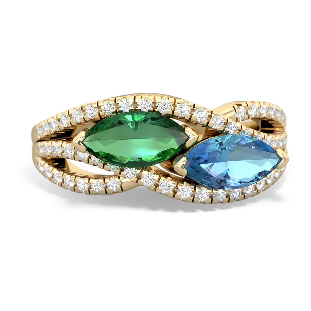 Lab Emerald Diamond Rivers 14K Yellow Gold ring R3070
