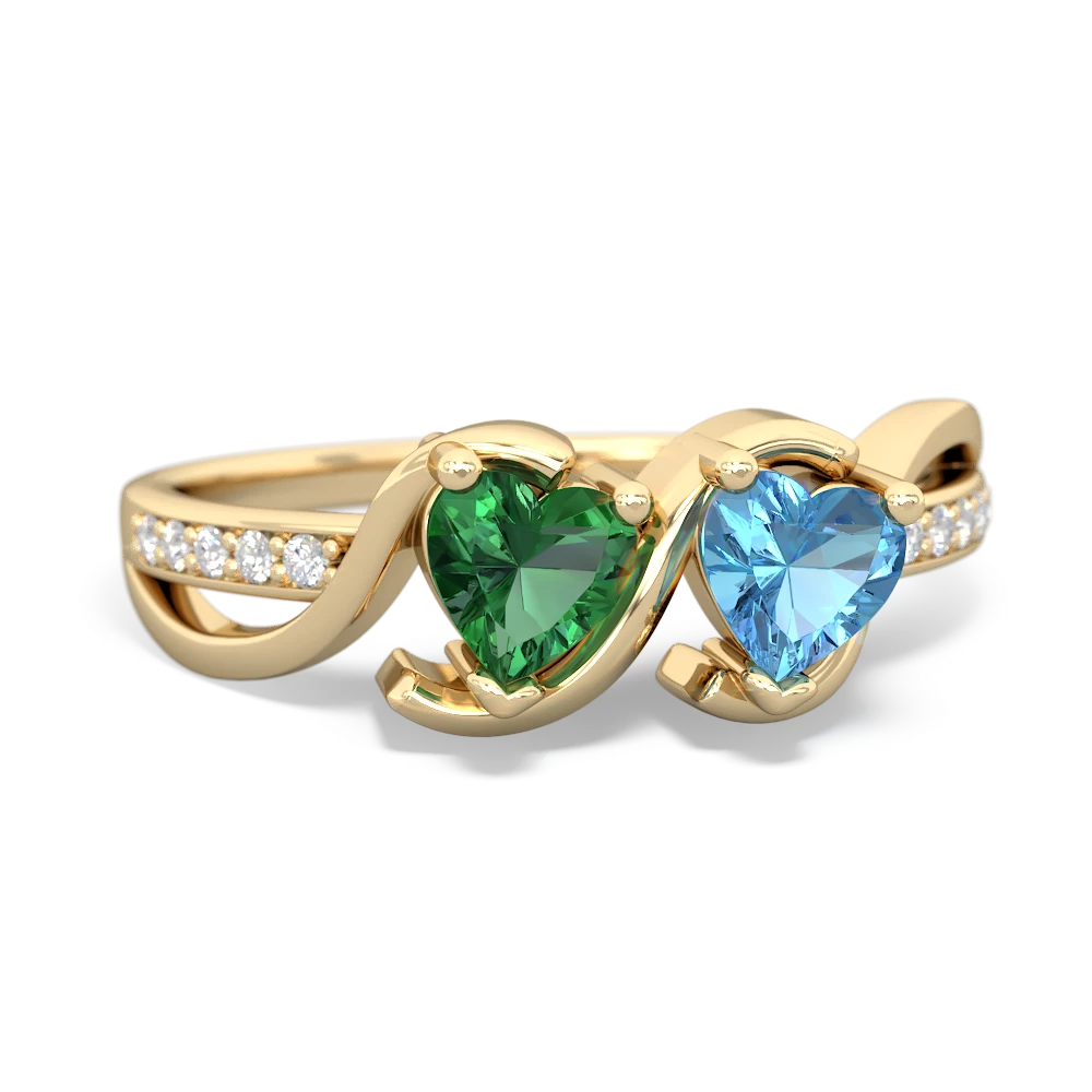 Lab Emerald Side By Side 14K Yellow Gold ring R3090