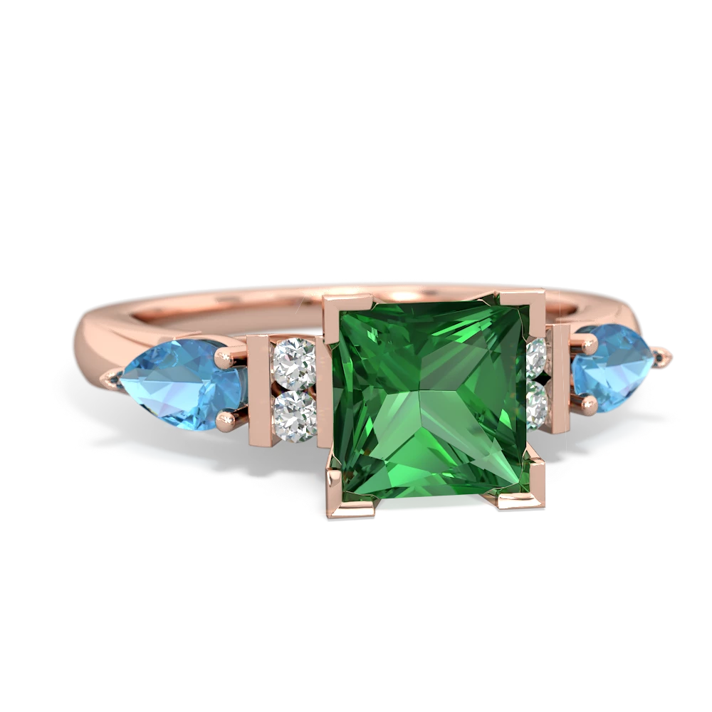 Lab Emerald 6Mm Princess Eternal Embrace Engagement 14K Rose Gold ring C2002