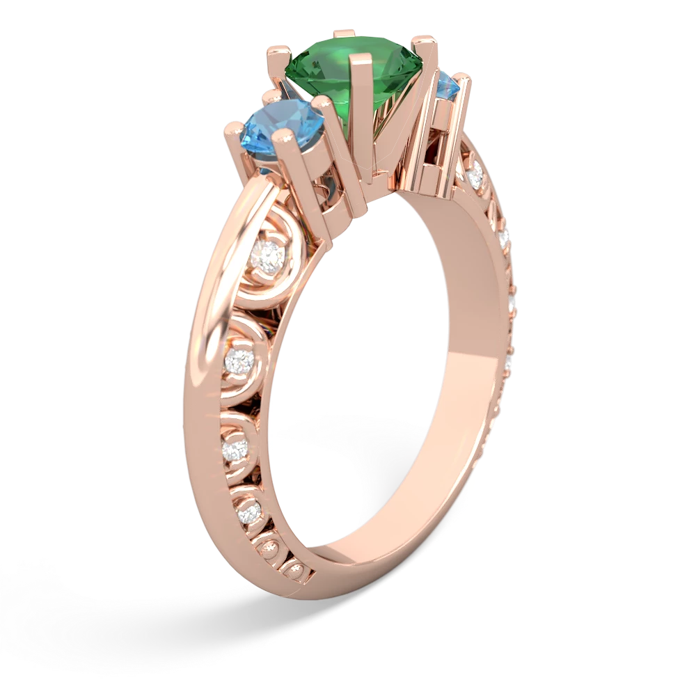 Lab Emerald Art Deco Eternal Embrace Engagement 14K Rose Gold ring C2003