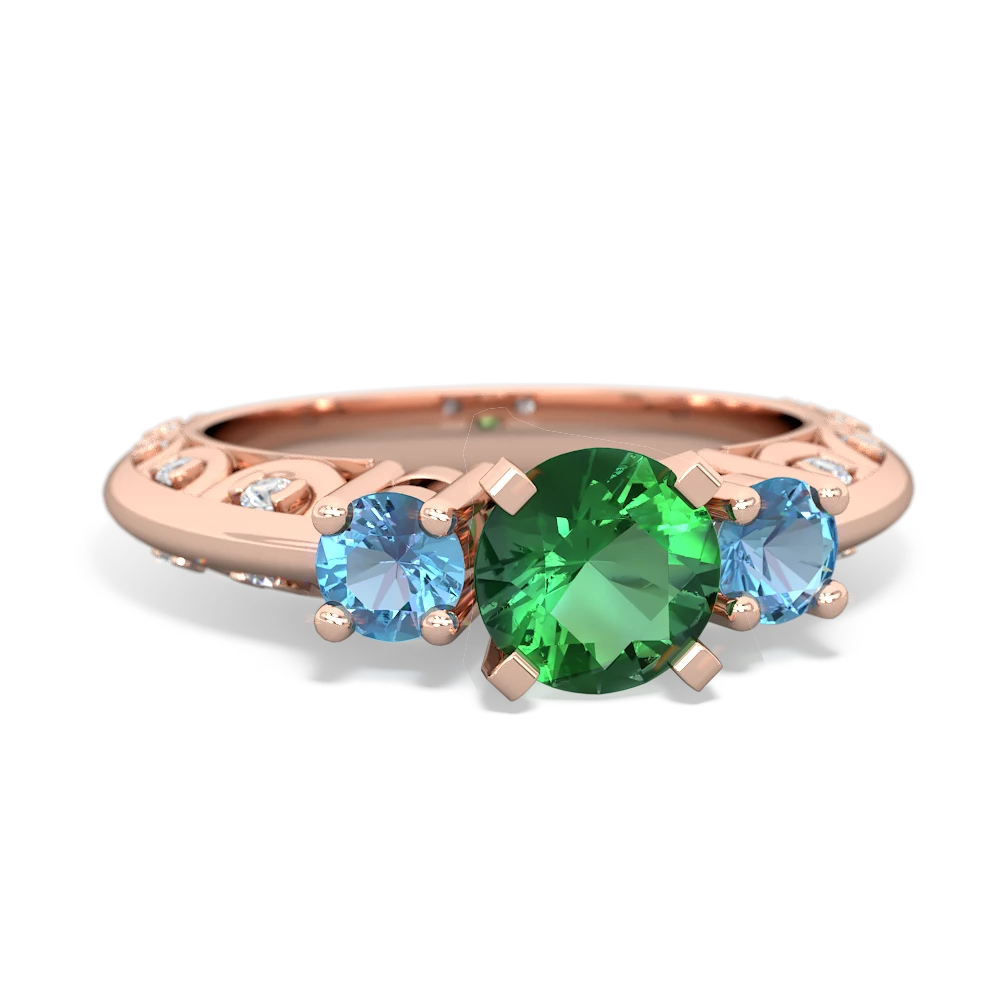 Lab Emerald Art Deco Eternal Embrace Engagement 14K Rose Gold ring C2003