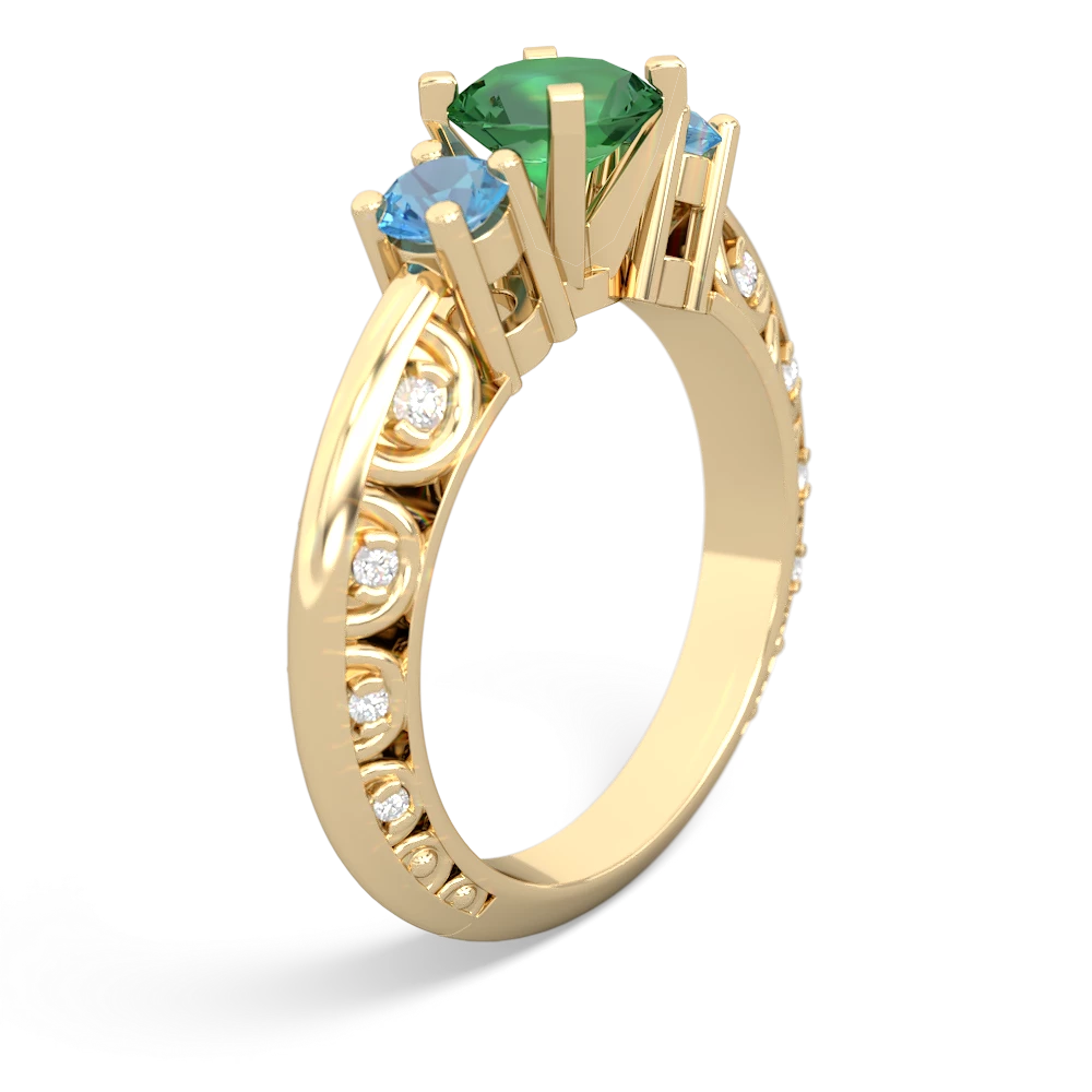 Lab Emerald Art Deco Eternal Embrace Engagement 14K Yellow Gold ring C2003