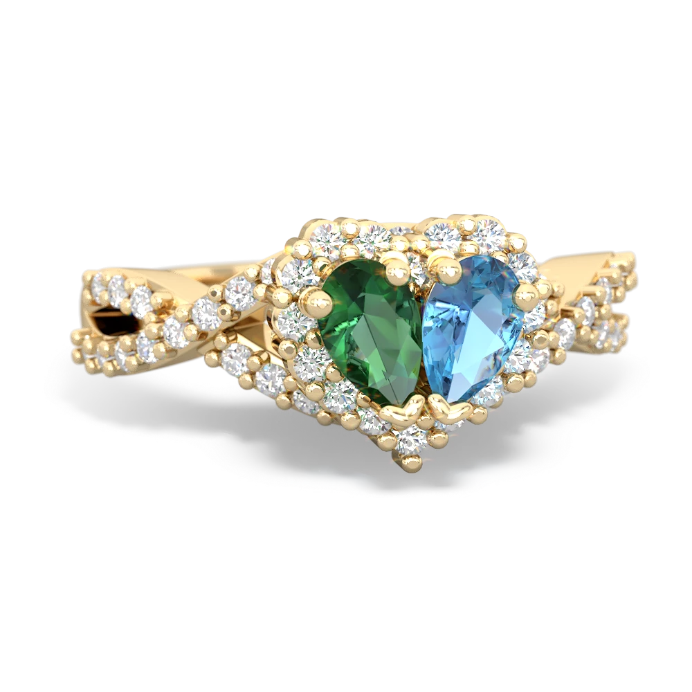 Lab Emerald Diamond Twist 'One Heart' 14K Yellow Gold ring R2640HRT