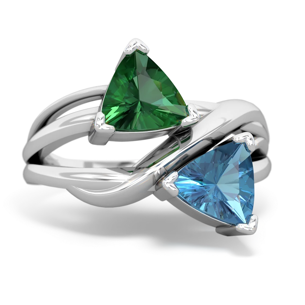 Lab Emerald Split Band Swirl 14K White Gold ring R2341