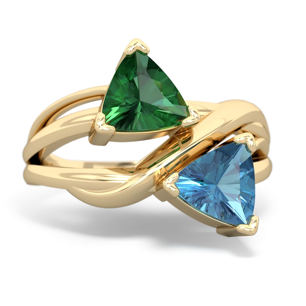 Lab Emerald Split Band Swirl 14K Yellow Gold ring R2341