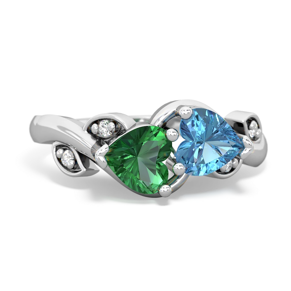 Lab Emerald Floral Elegance 14K White Gold ring R5790