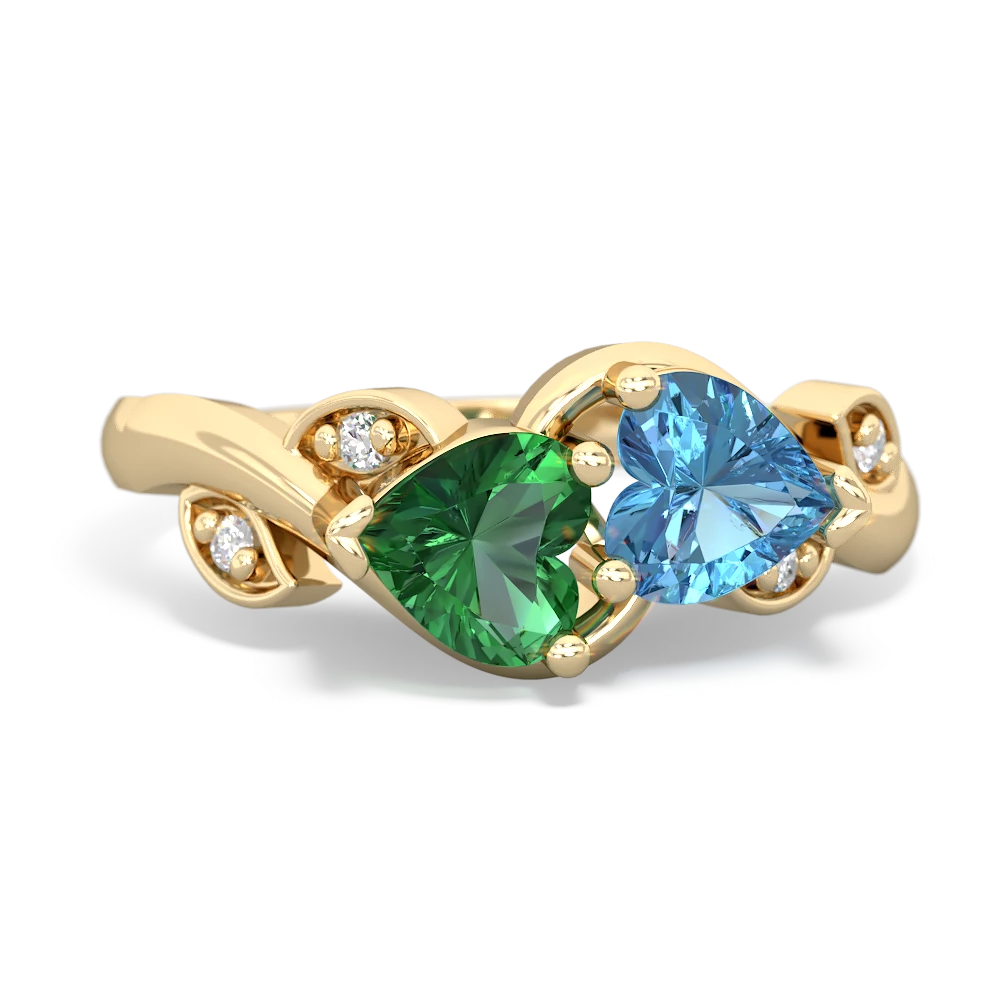 Lab Emerald Floral Elegance 14K Yellow Gold ring R5790