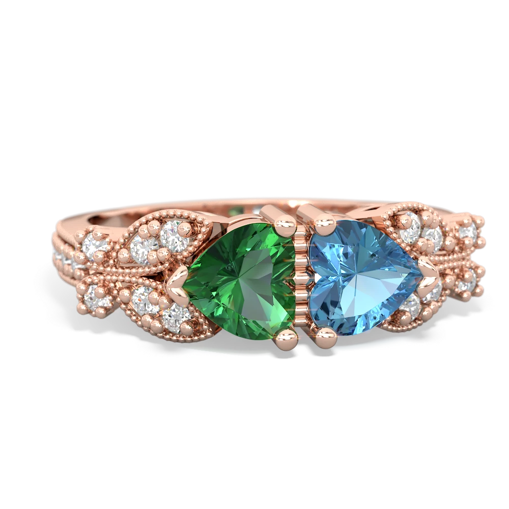 Lab Emerald Diamond Butterflies 14K Rose Gold ring R5601