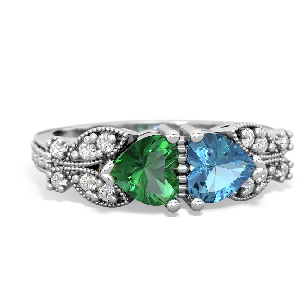 Lab Emerald Diamond Butterflies 14K White Gold ring R5601