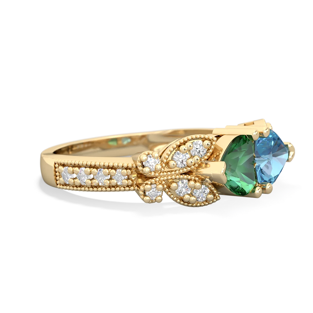 Lab Emerald Diamond Butterflies 14K Yellow Gold ring R5601