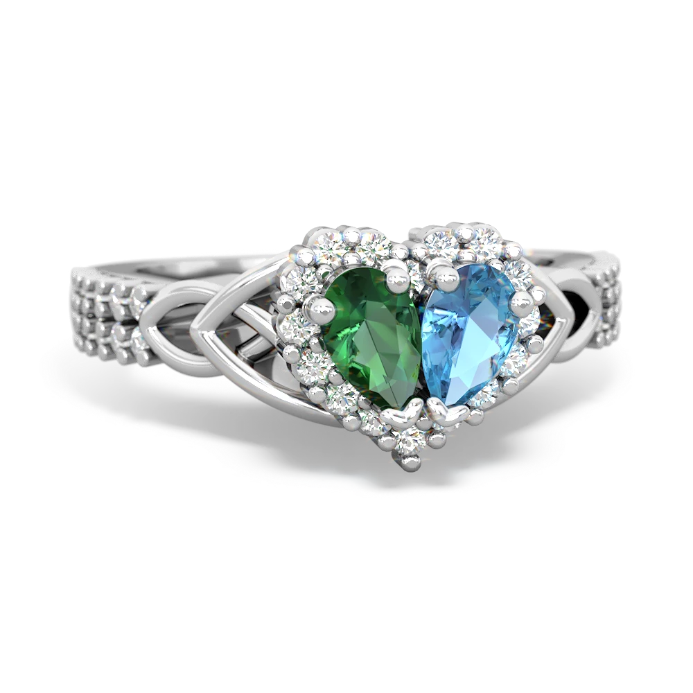 Lab Emerald Celtic Knot Two Hearts As One 14K White Gold ring R2644HRT