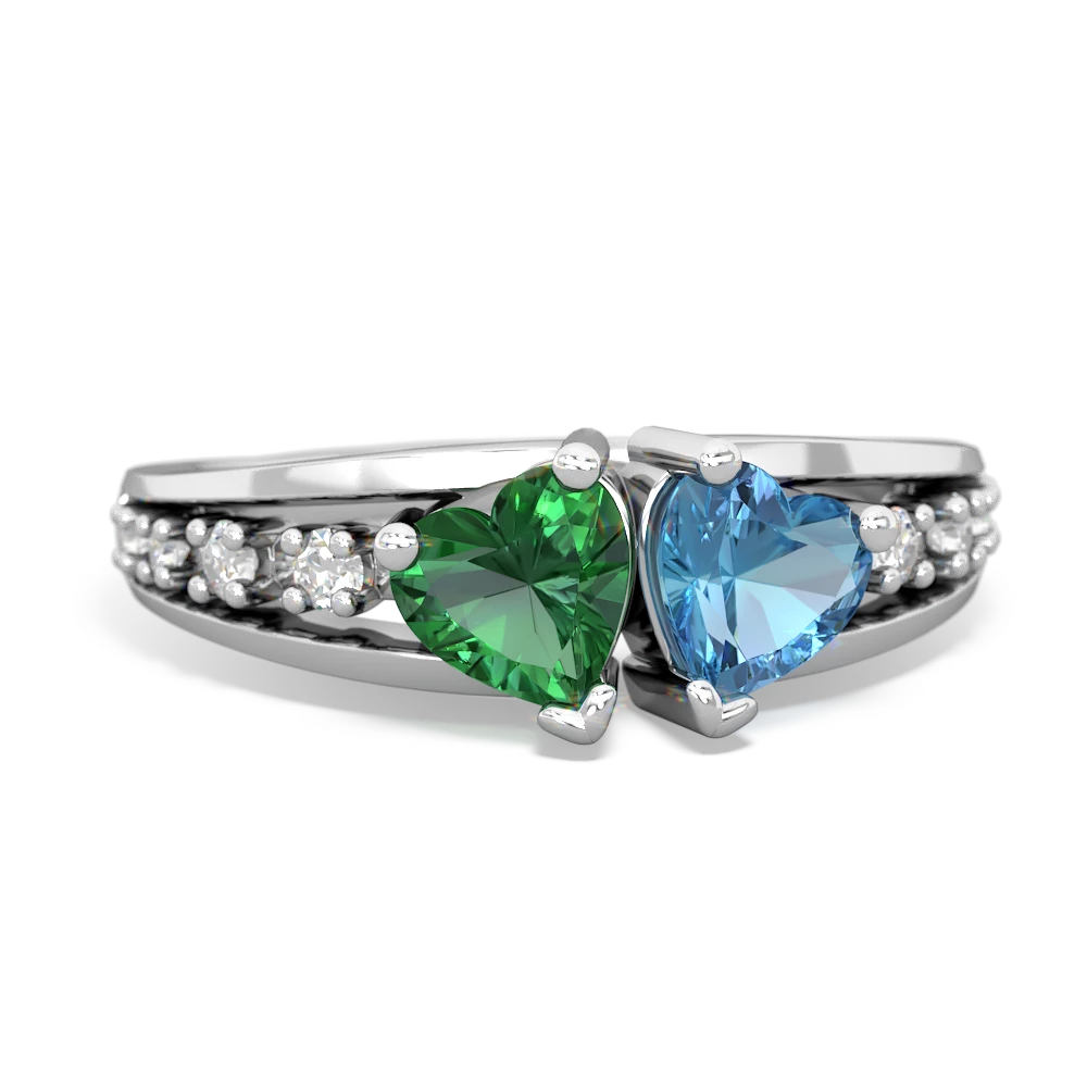 Lab Emerald Heart To Heart 14K White Gold ring R3342