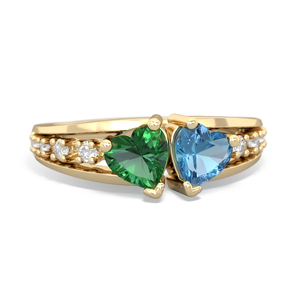 Lab Emerald Heart To Heart 14K Yellow Gold ring R3342