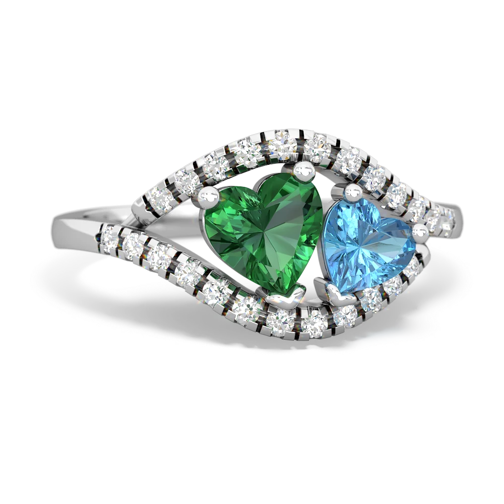 Lab Emerald Mother And Child 14K White Gold ring R3010