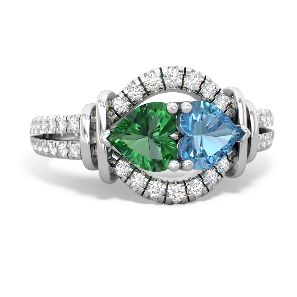 Lab Emerald Art-Deco Keepsake 14K White Gold ring R5630