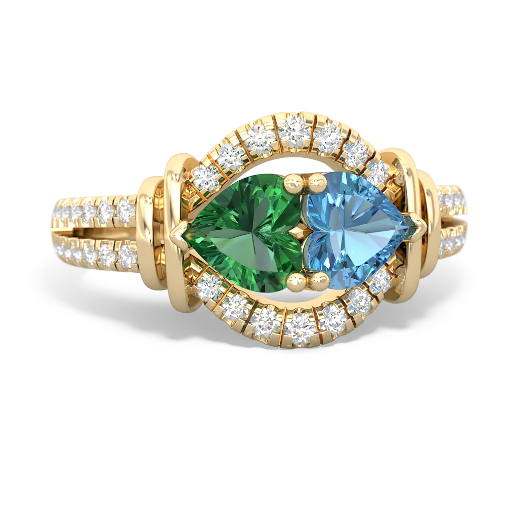 Lab Emerald Art-Deco Keepsake 14K Yellow Gold ring R5630