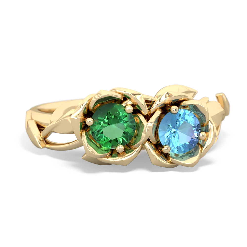 Lab Emerald Rose Garden 14K Yellow Gold ring R5510