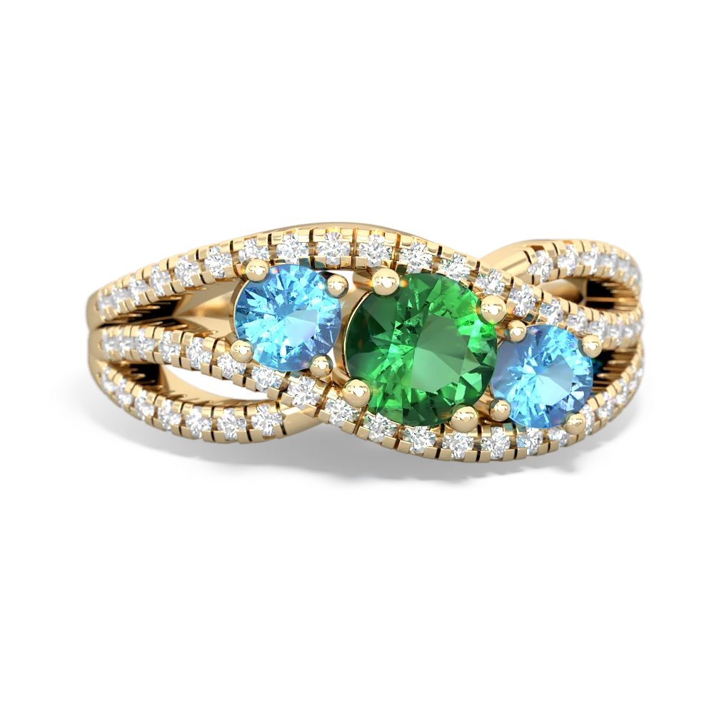 Lab Emerald Three Stone Aurora 14K Yellow Gold ring R3080