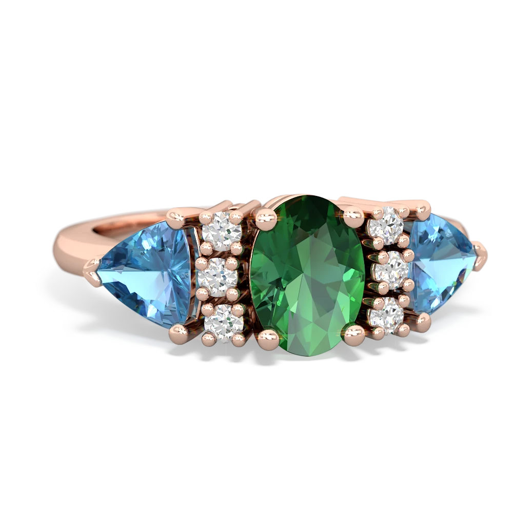 Lab Emerald Antique Style Three Stone 14K Rose Gold ring R2186