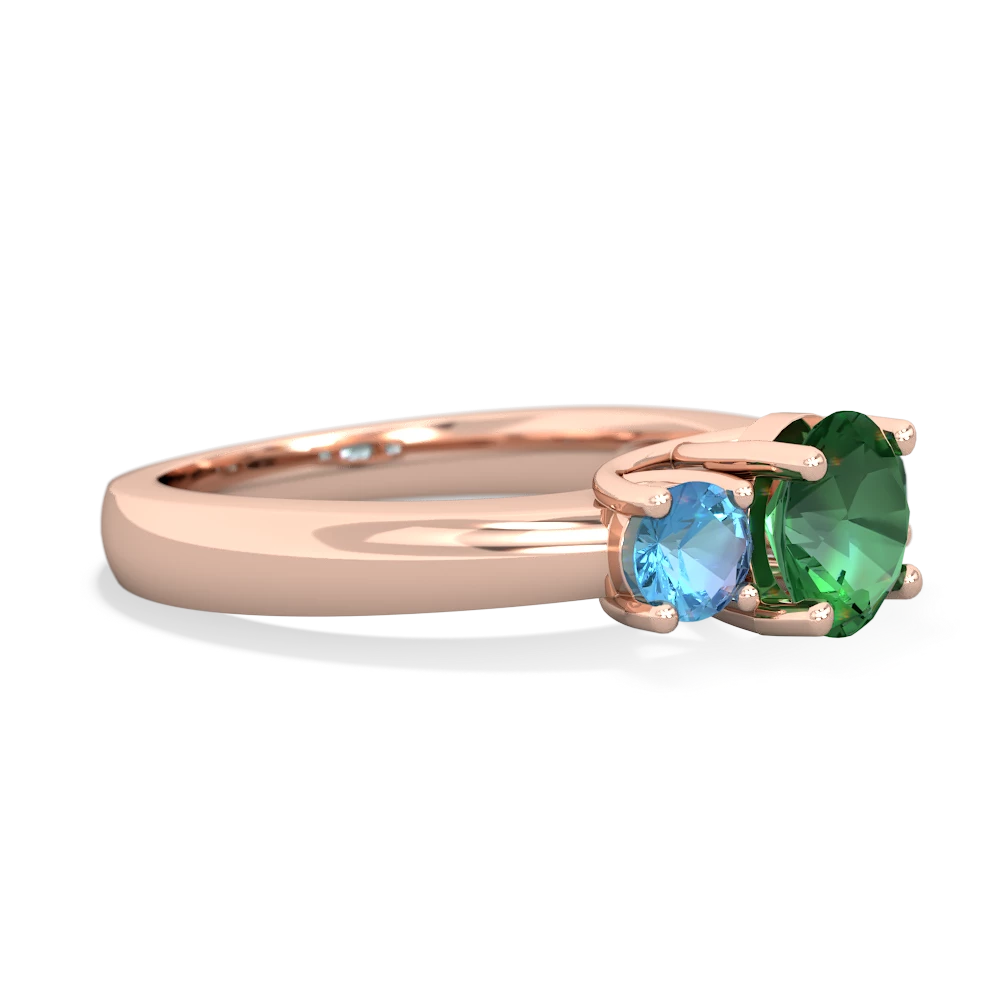 Lab Emerald Three Stone Round Trellis 14K Rose Gold ring R4018