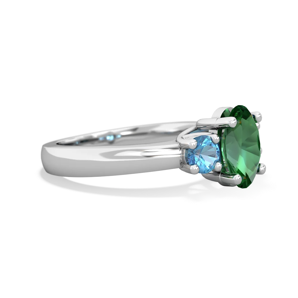 Lab Emerald Three Stone Oval Trellis 14K White Gold ring R4024