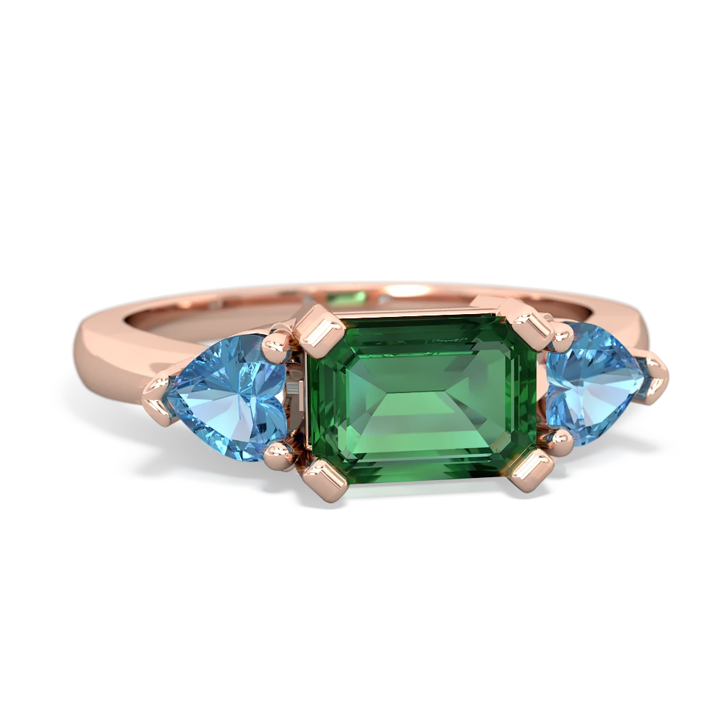 Lab Emerald Three Stone 14K Rose Gold ring R5235