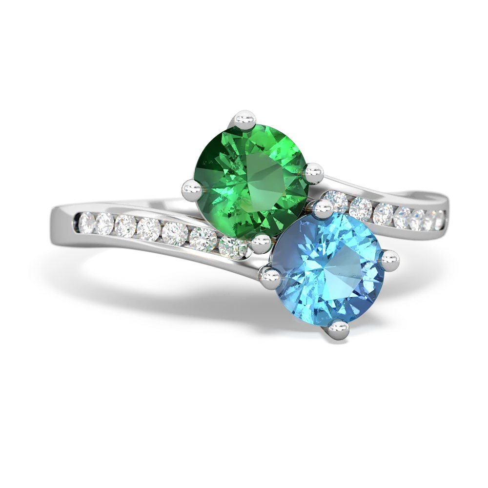 Lab Emerald Channel Set Two Stone 14K White Gold ring R5303