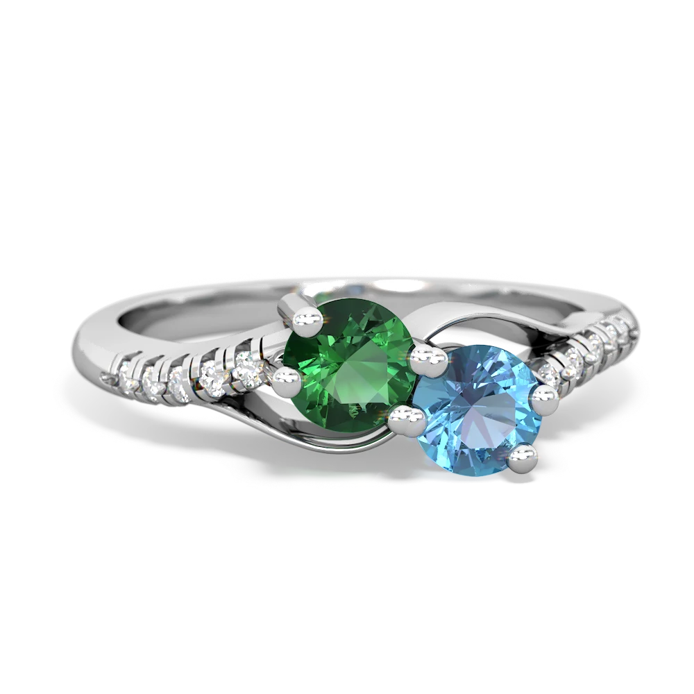 Lab Emerald Infinity Pave Two Stone 14K White Gold ring R5285