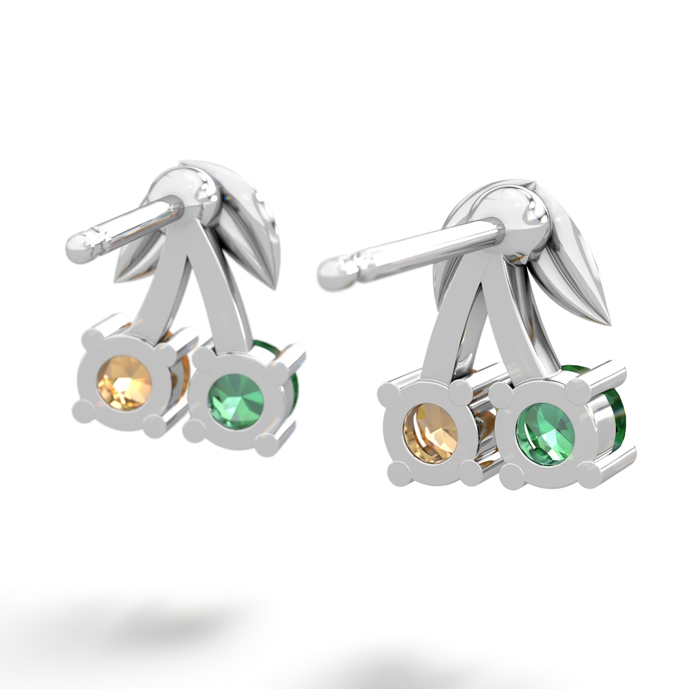 Lab Emerald Sweet Cherries 14K White Gold earrings E7001