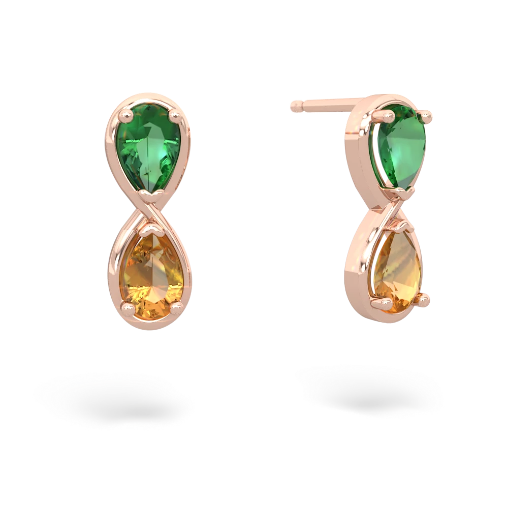 Lab Emerald Infinity 14K Rose Gold earrings E5050