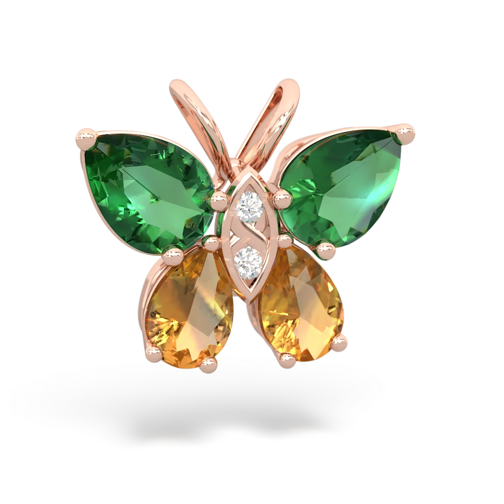 Lab Emerald Butterfly 14K Rose Gold pendant P2215