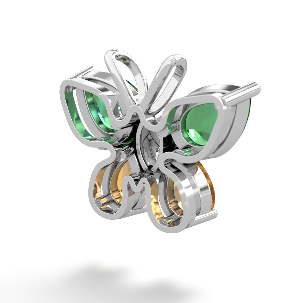 Lab Emerald Butterfly 14K White Gold pendant P2215