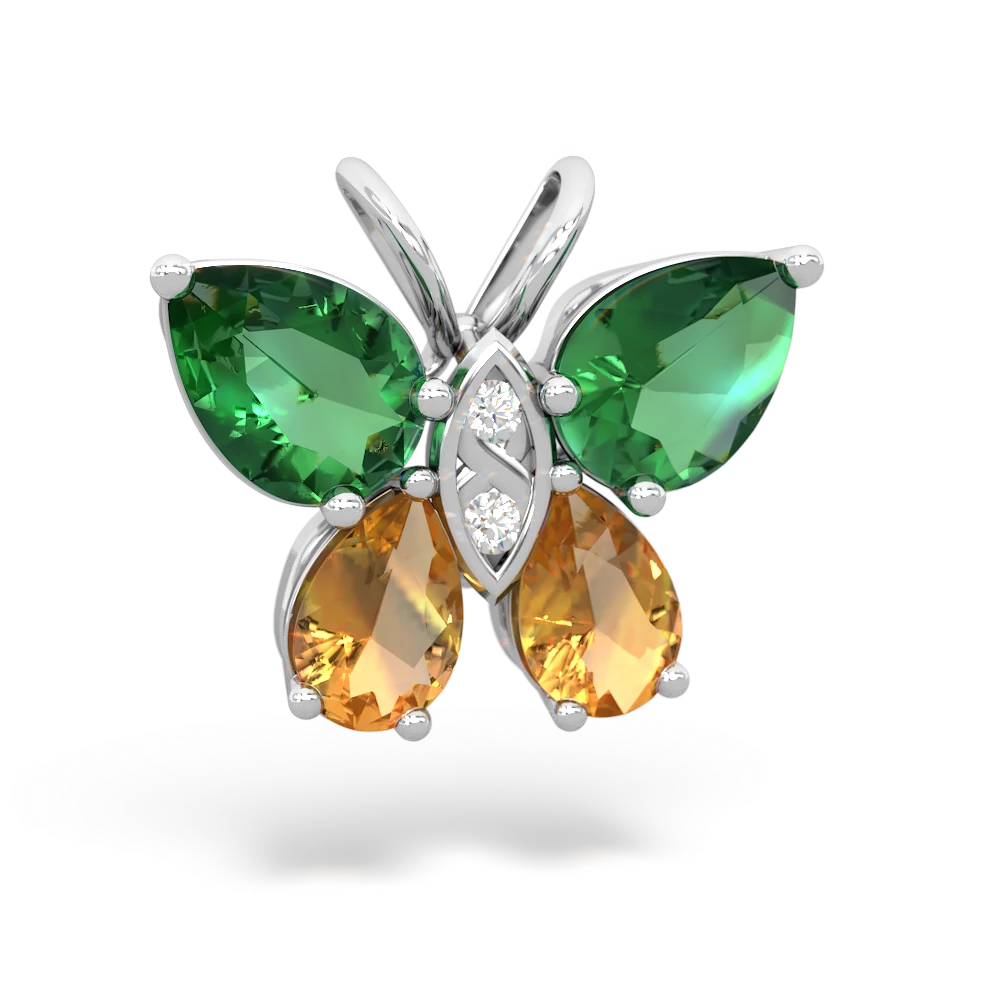 Lab Emerald Butterfly 14K White Gold pendant P2215