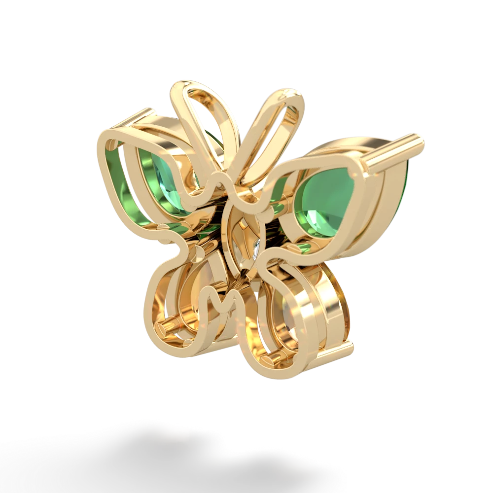 Lab Emerald Butterfly 14K Yellow Gold pendant P2215