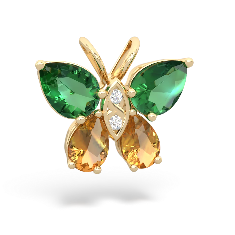 Lab Emerald Butterfly 14K Yellow Gold pendant P2215