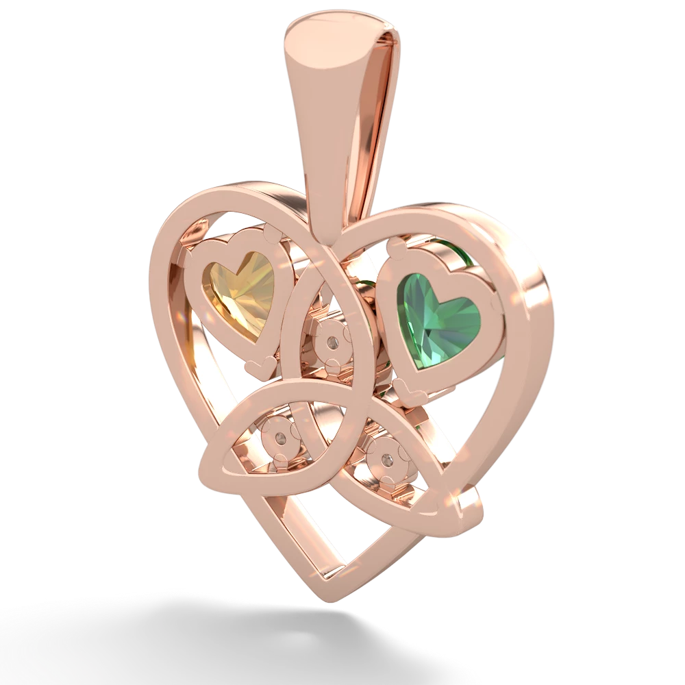 Lab Emerald Celtic Trinity Heart 14K Rose Gold pendant P5331