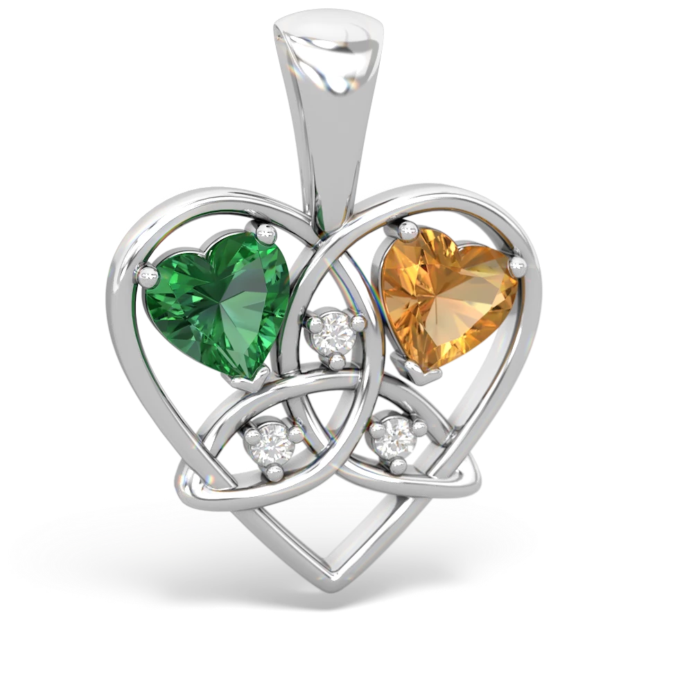 Lab Emerald Celtic Trinity Heart 14K White Gold pendant P5331