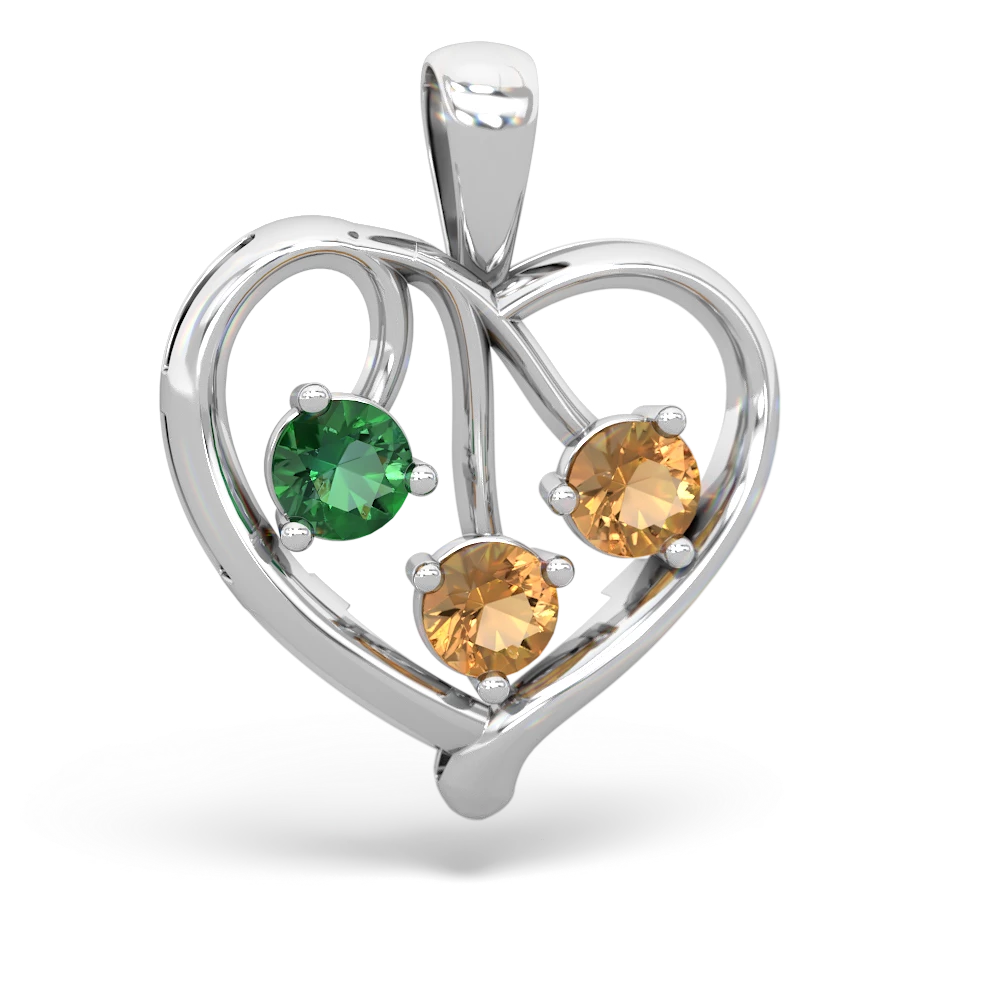 Lab Emerald Glowing Heart 14K White Gold pendant P2233