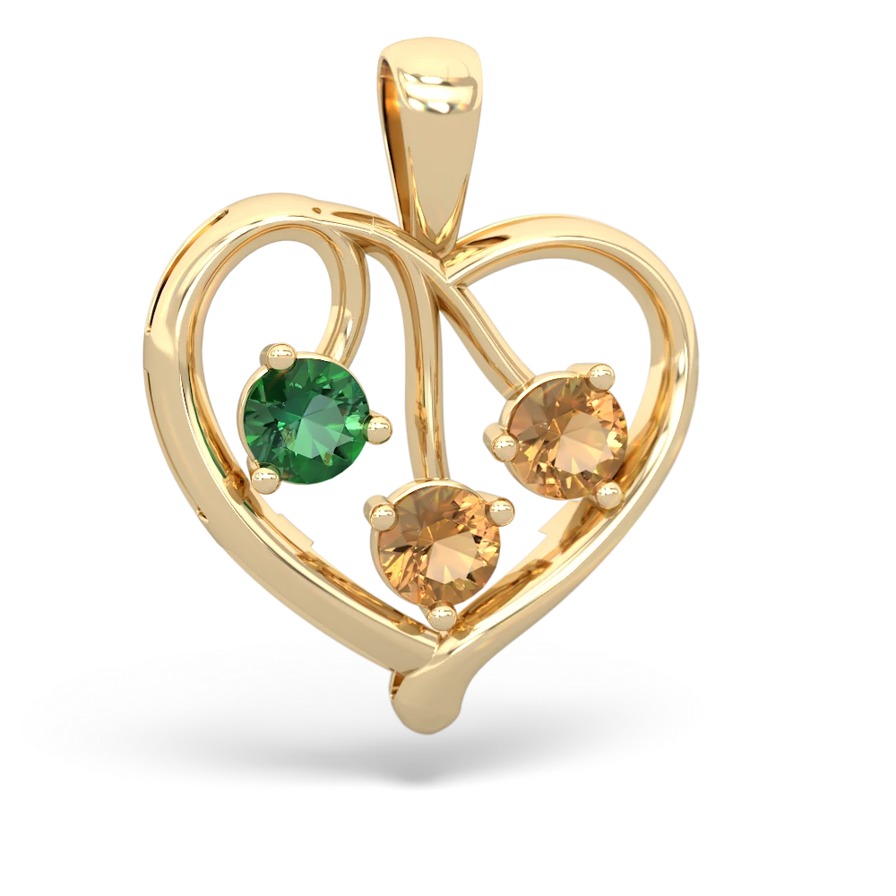 Lab Emerald Glowing Heart 14K Yellow Gold pendant P2233