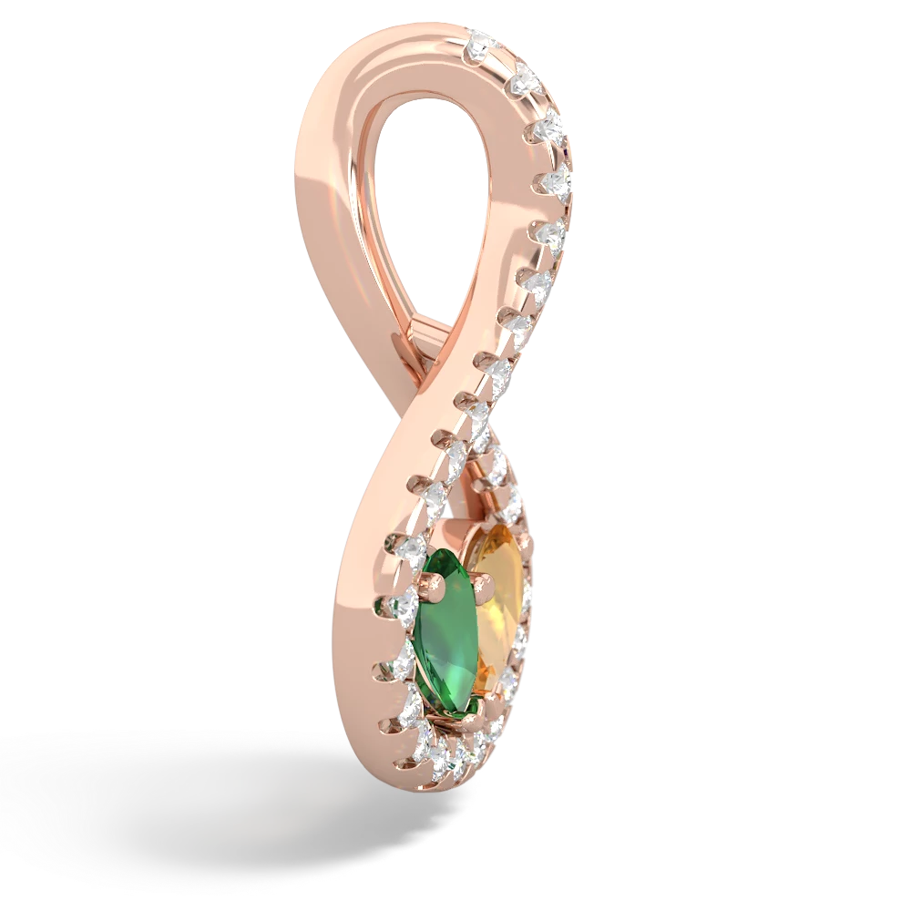 Lab Emerald Pave Twist 'One Heart' 14K Rose Gold pendant P5360