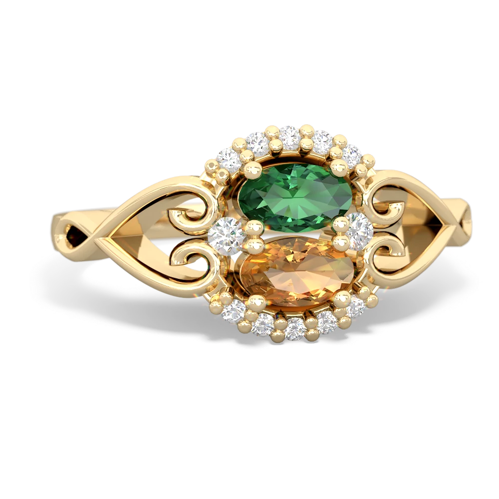 Lab Emerald Love Nest 14K Yellow Gold ring R5860