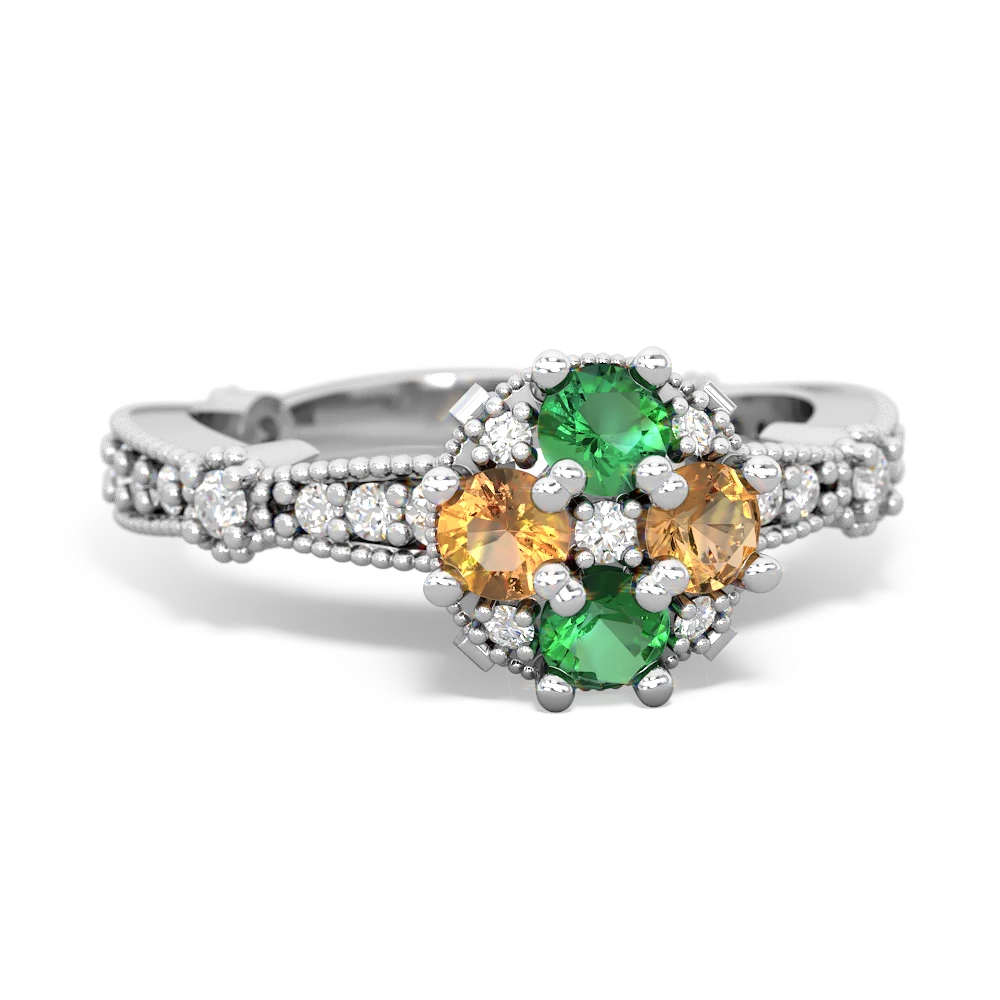 Lab Emerald Sparkling Tiara Cluster 14K White Gold ring R26293RD