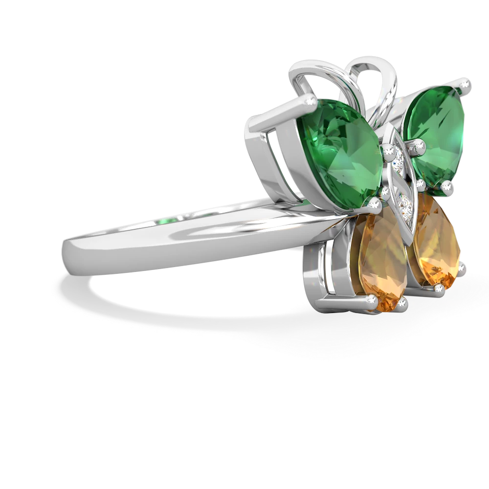 Lab Emerald Butterfly 14K White Gold ring R2215