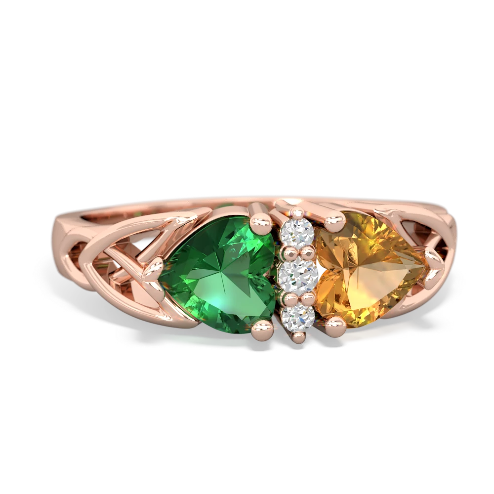 Lab Emerald Celtic Knot Double Heart 14K Rose Gold ring R5040