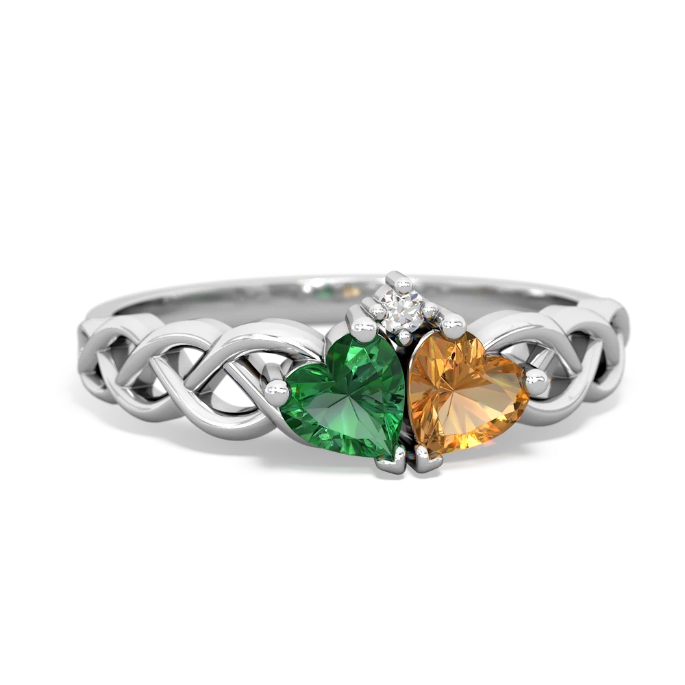 Lab Emerald Heart To Heart Braid 14K White Gold ring R5870