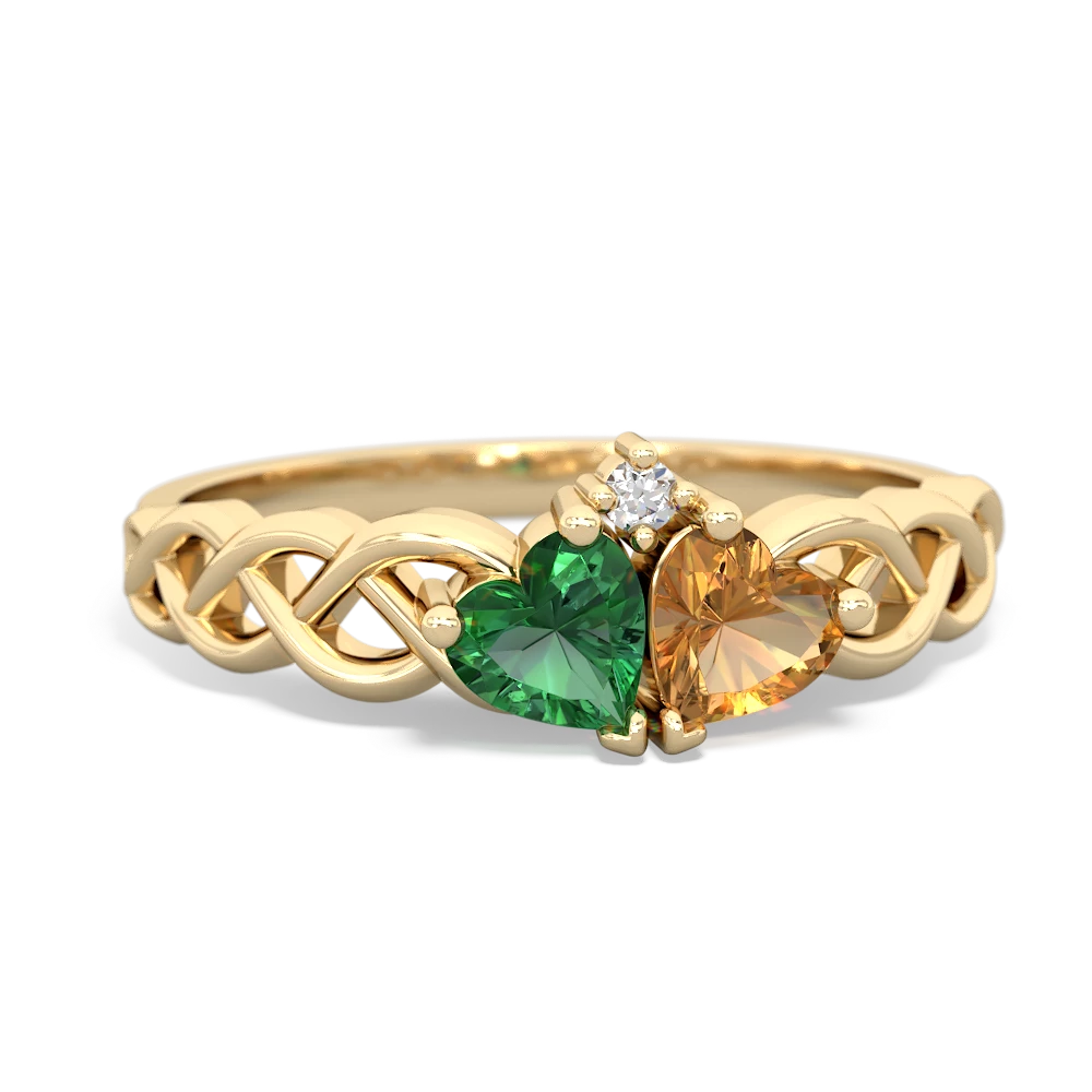 Lab Emerald Heart To Heart Braid 14K Yellow Gold ring R5870