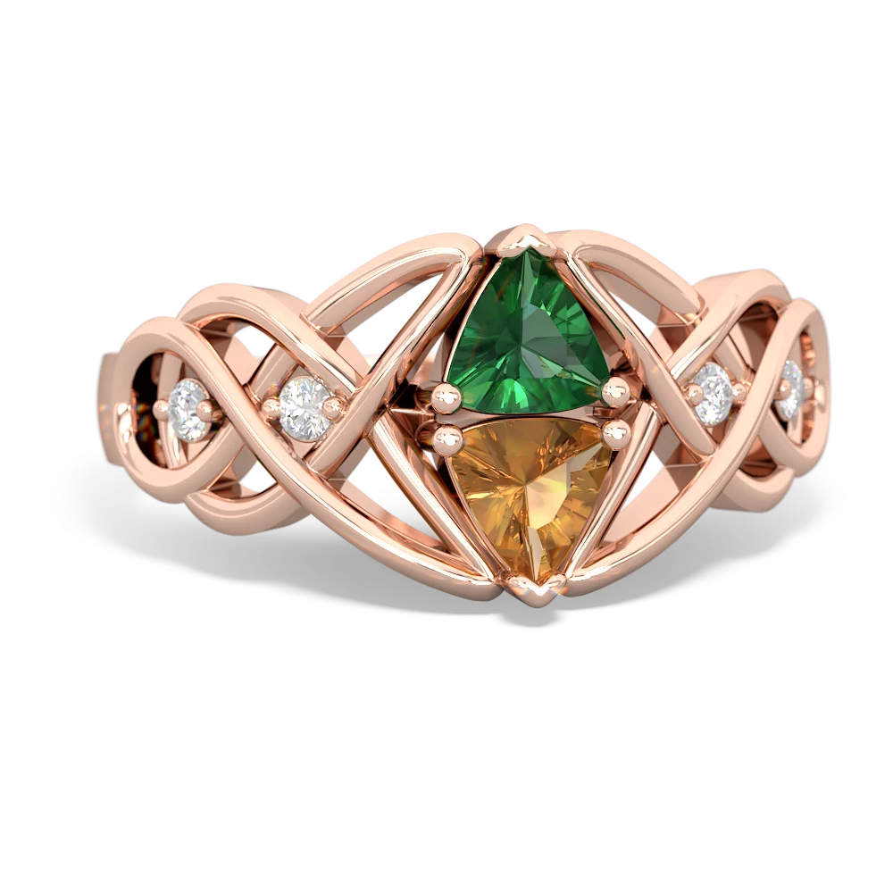 Lab Emerald Keepsake Celtic Knot 14K Rose Gold ring R5300