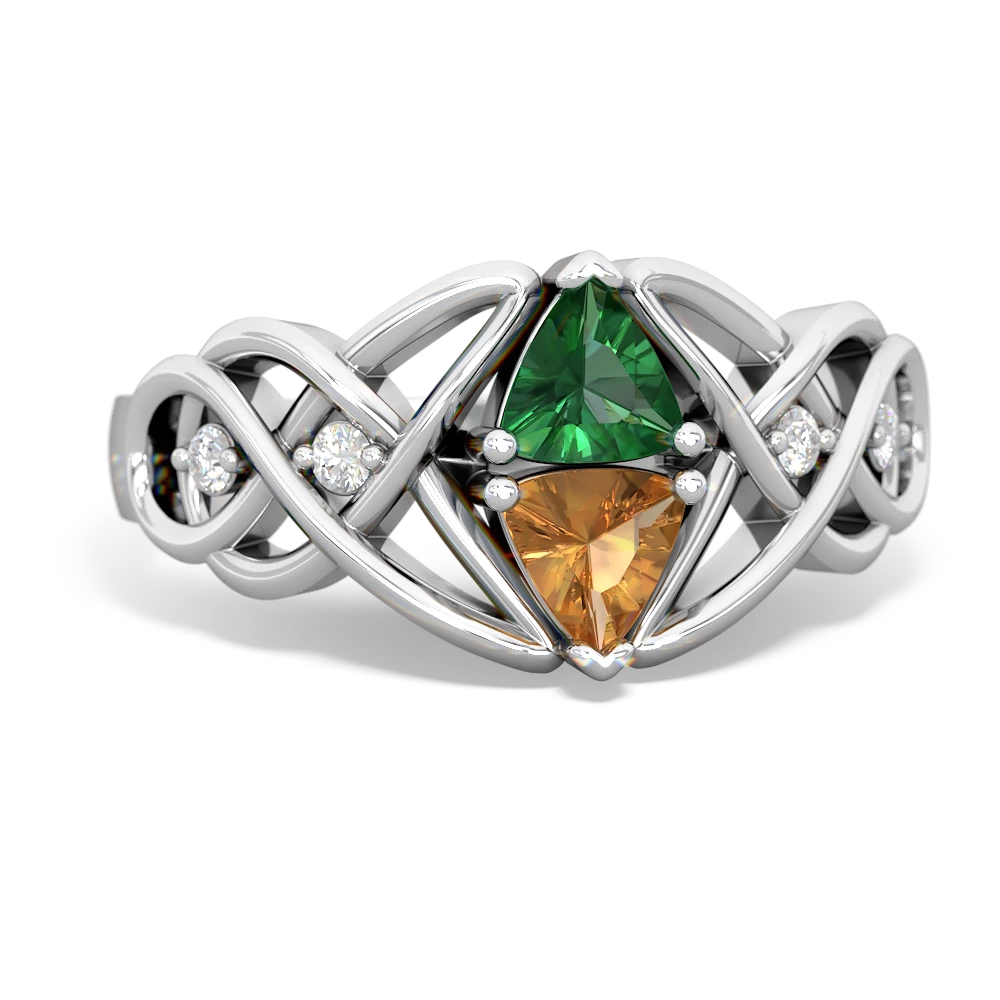 Lab Emerald Keepsake Celtic Knot 14K White Gold ring R5300