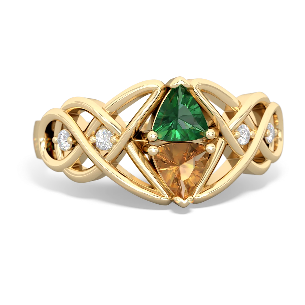 Lab Emerald Keepsake Celtic Knot 14K Yellow Gold ring R5300