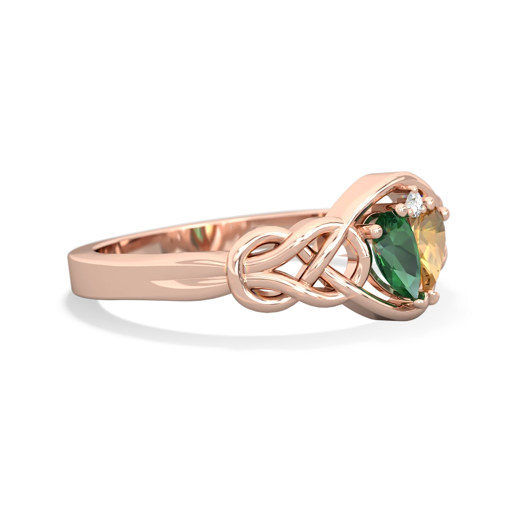 Lab Emerald Celtic Love Knot 14K Rose Gold ring R5420